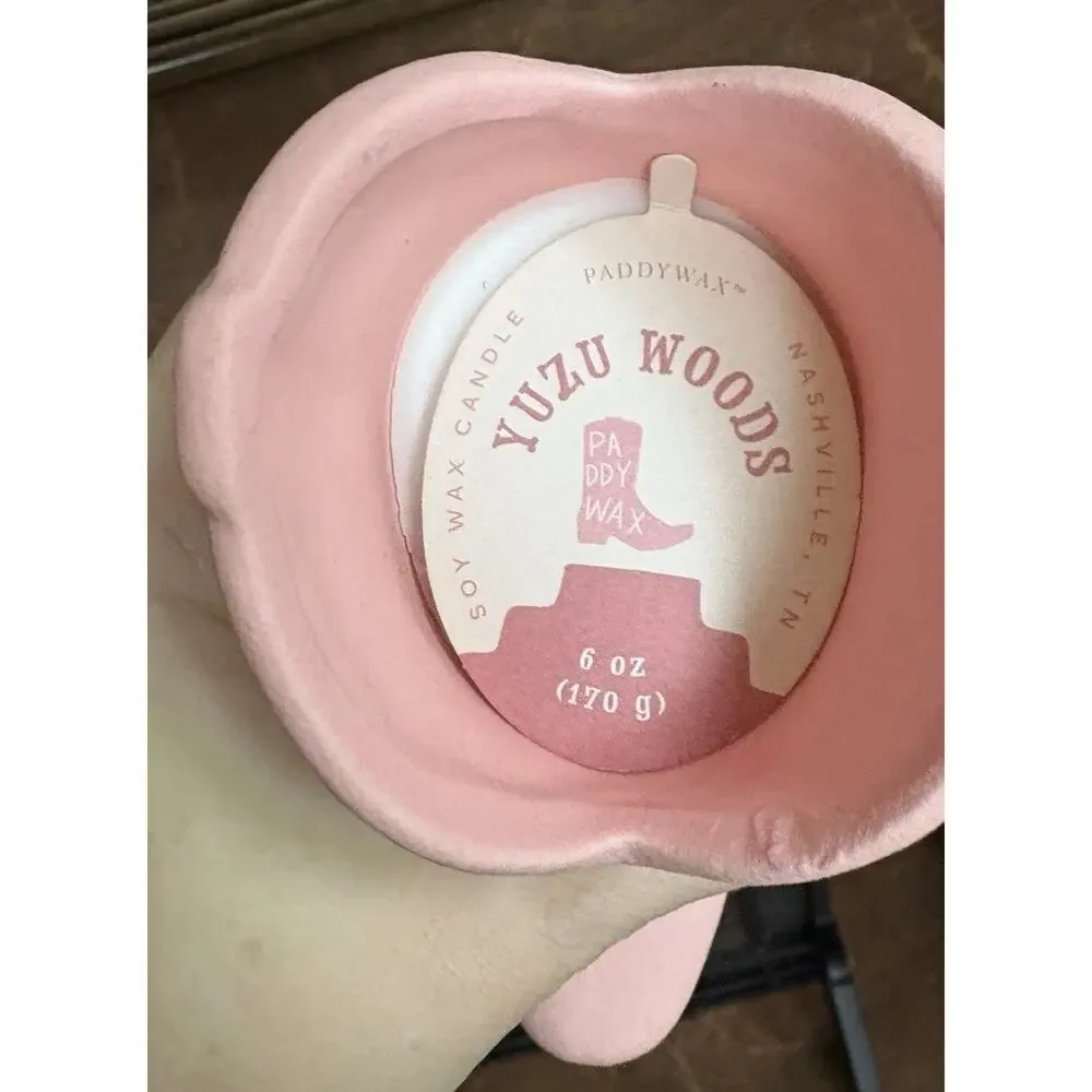 Paddywax Pink Cowboy Boot Scented Jar Candle Yuzu Woods 8-Ounce Ceramic New
